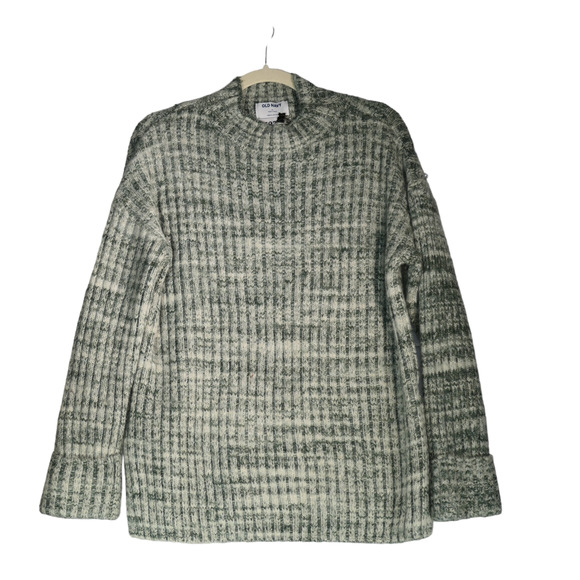 Old Navy Tunic Sweater Women Medium Marled Green Mock Neck Wool Blend Oversized - Picture 1 of 6